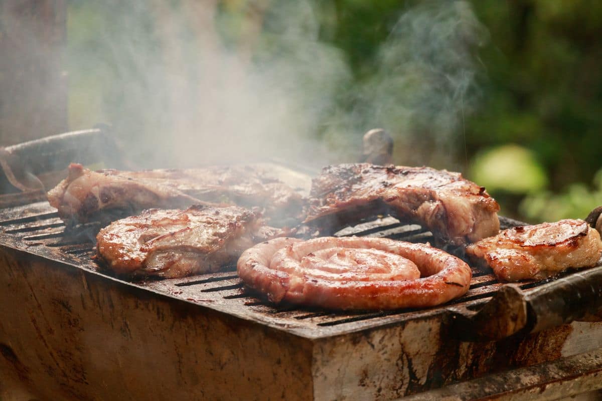 Food cooking on a pellet grill