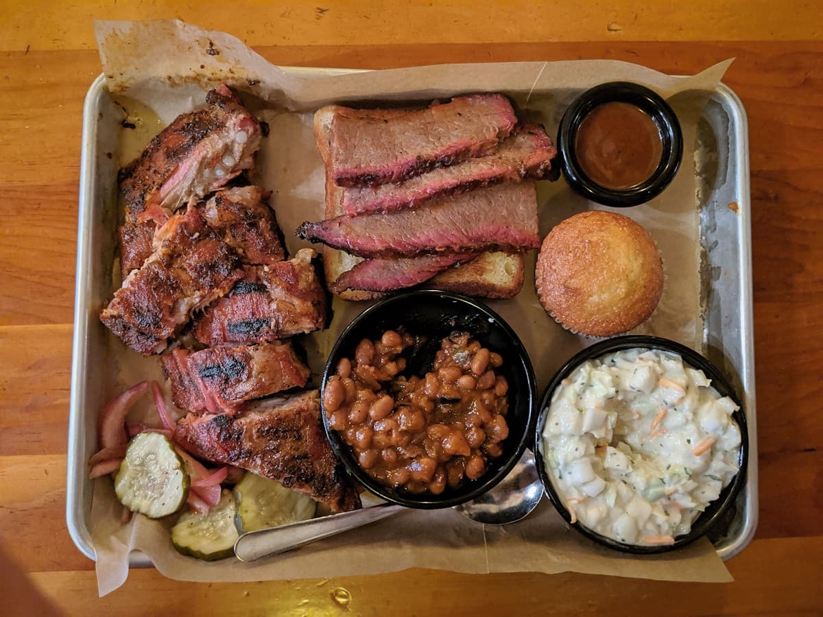 Hearty smoked chuck roast with BBQ sides