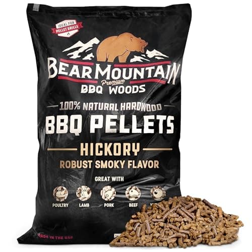 Bear Mountain hickory wood pellets, used for smoking pork on a pellet grill